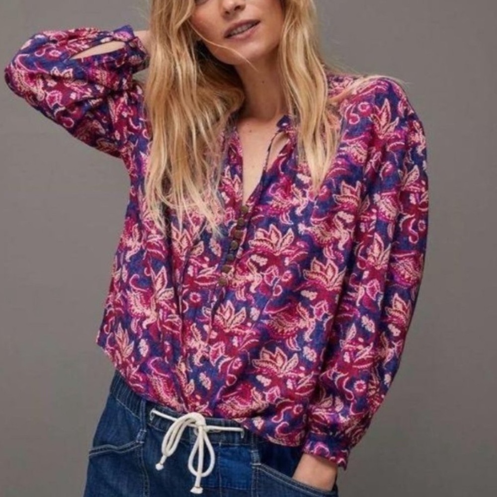 ANTHROPOLOGIE Pilcro Lucille Peasant paisley boho Blouse woman’s size small